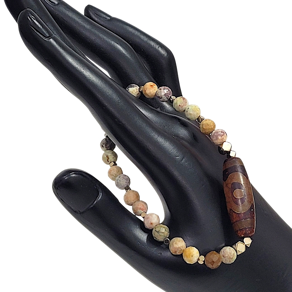 Hand Crafted Peruvian Turquoise Bracelet Tibetan Agate Titanium Pyrite